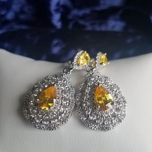 Swarovski Elements 925 Sterling Silver Large Yellow Citrine Teardrop Earrings